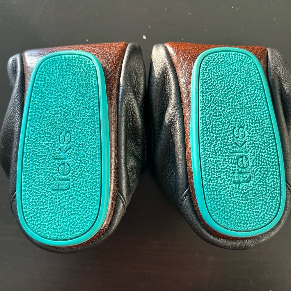 Tieks Black Leather Flats with Teal Soles